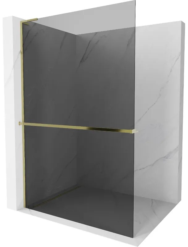 Mexen Kioto+ L ścianka prysznicowa z półką Walk-in 110 x 200 cm, grafit, złota - 800-110-123-50-40