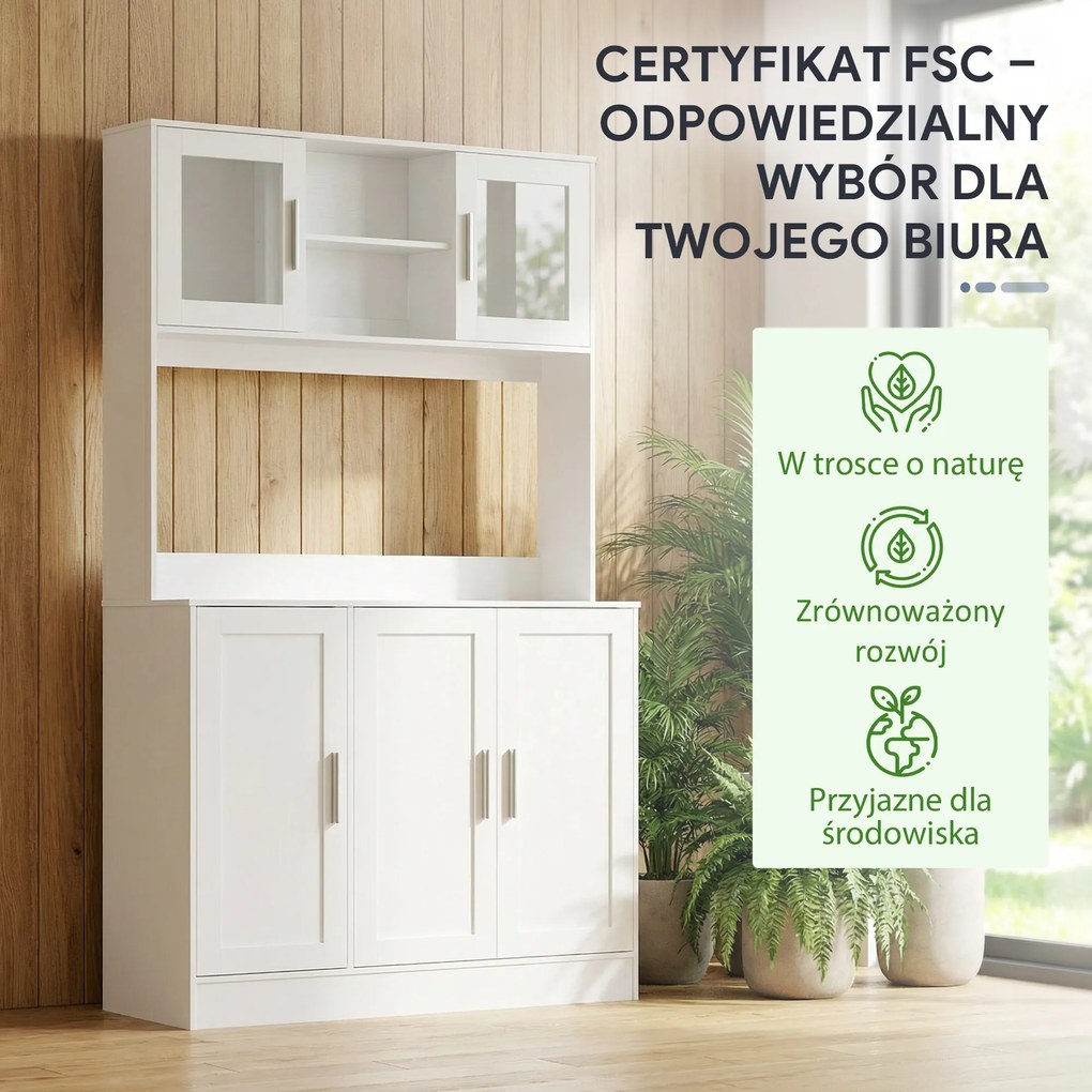 HOMCOM Szafka kuchenna, Design skandynawski, 4 szafki, Regulowane półki, Drzwi ze szkła, Otwarta przestrzeń, Płyta wiórowa, MDF, Biały