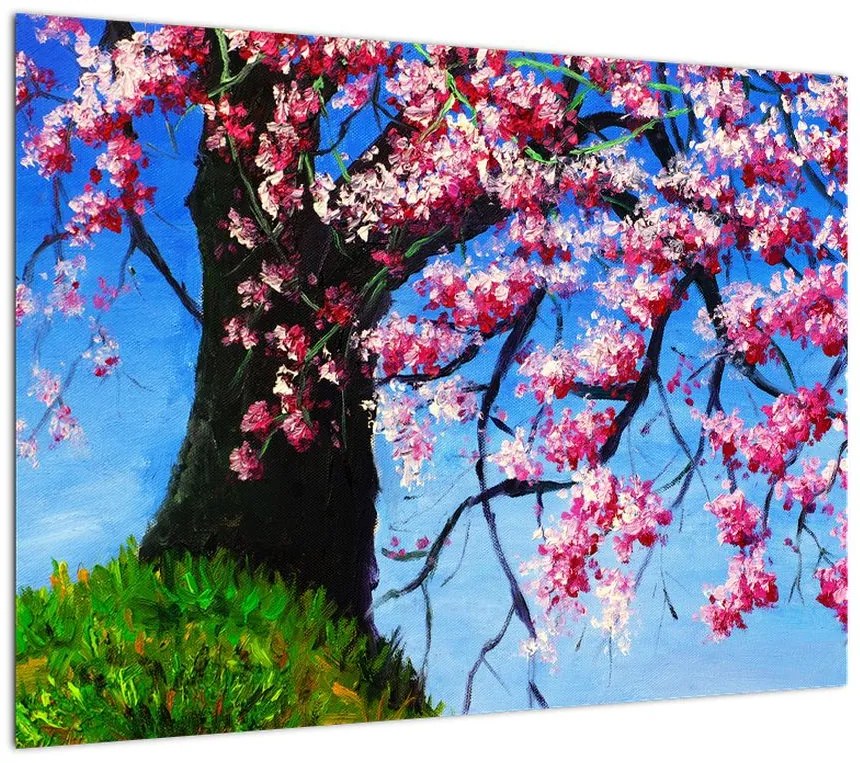 Obraz na szkle malowanego kwiatu wiśni (70x50 cm)