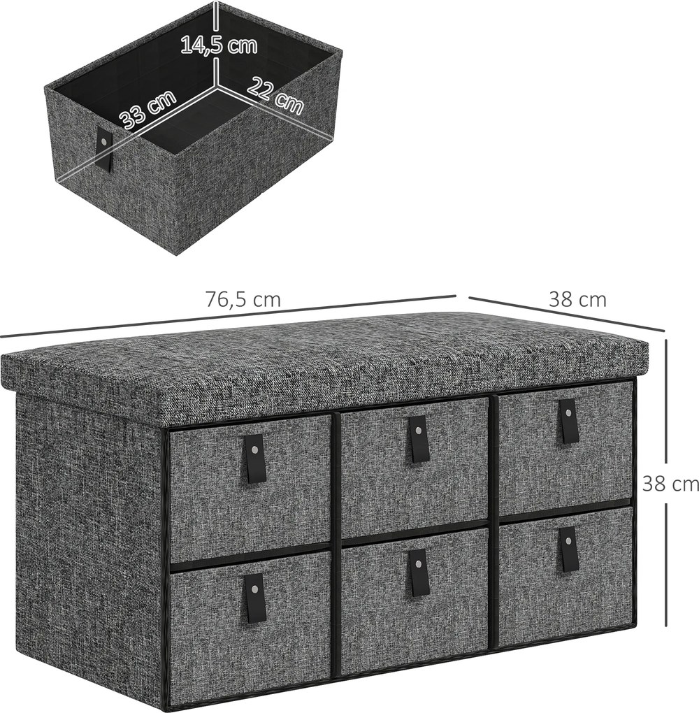 HOMCOM Ławka na Buty, Obicie w Optyce Lnu, 6 Komór, Rama z MDF, Szary