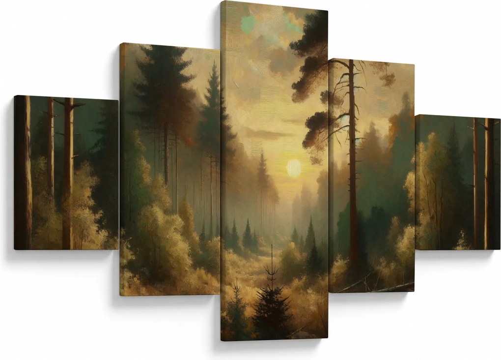 Obraz - Słońce świecące przez las (125x70 cm)
