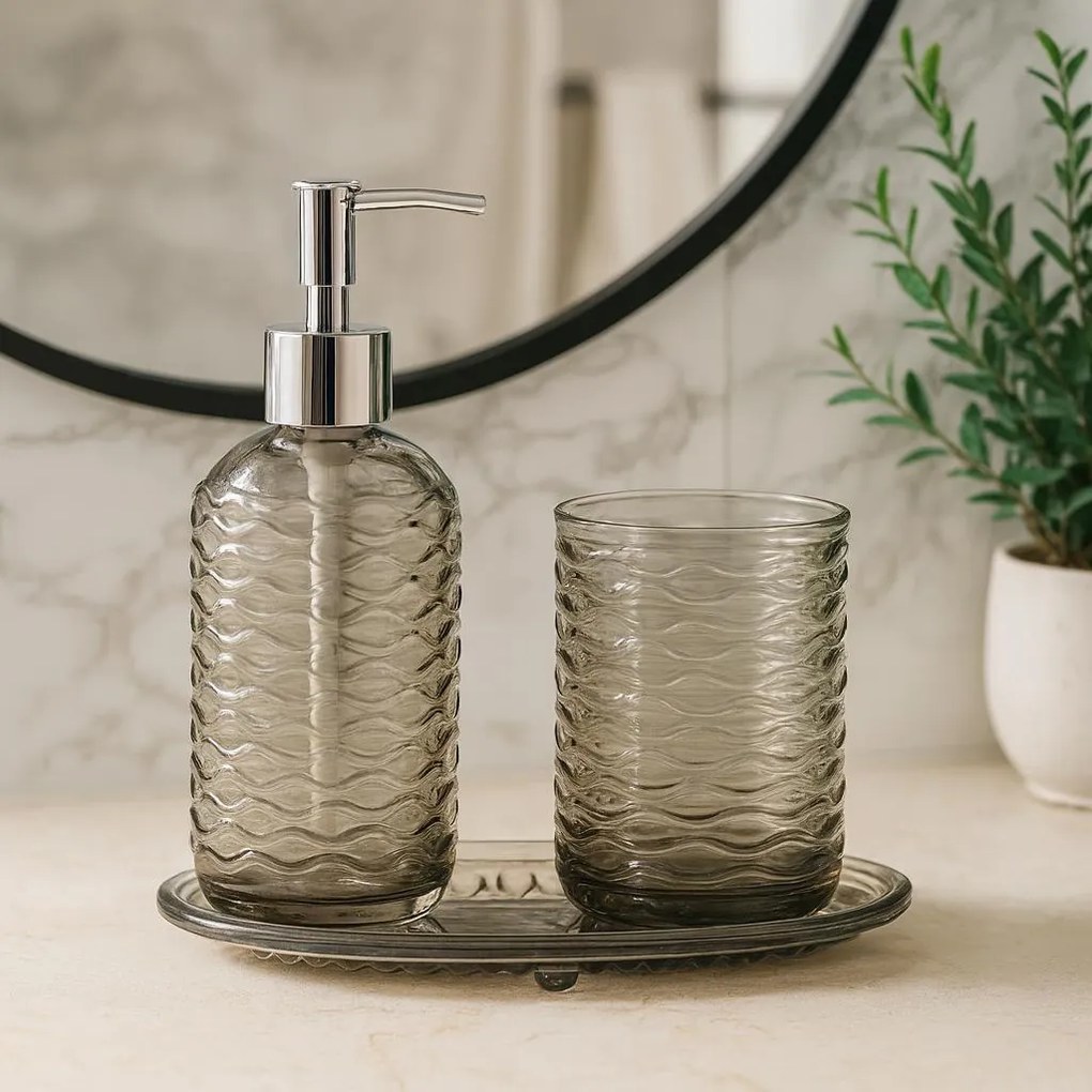 Zestaw łazienkowy NODE, dozownik, kubek na szczoteczki i mydelniczka, 3 elementy