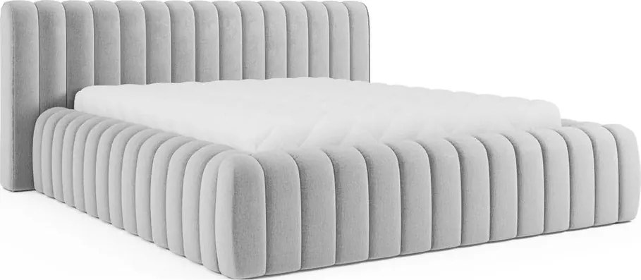 Jasnoszare tapicerowane łóżko dwuosobowe ze schowkiem ze stelażem 160x200 cm Carilla – ELTAP