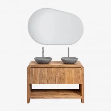 Zestaw Mebli Łazienkowych Z Drewna Vacry Akacja Brąz & 2 X Okrągły Szary Cement Ø40 Cm Tarsis & Owalna Lampa Led I Przeciwmgielna - Sklum
