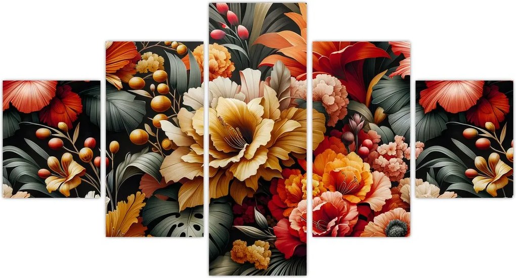 Obraz - Pomarańczowo-czerwone kwiaty (125x70 cm)