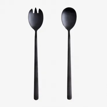 Zestaw 2 Sztućców Do Sałatek Ze Stali Nierdzewnej Sornia Czarna - Sklum