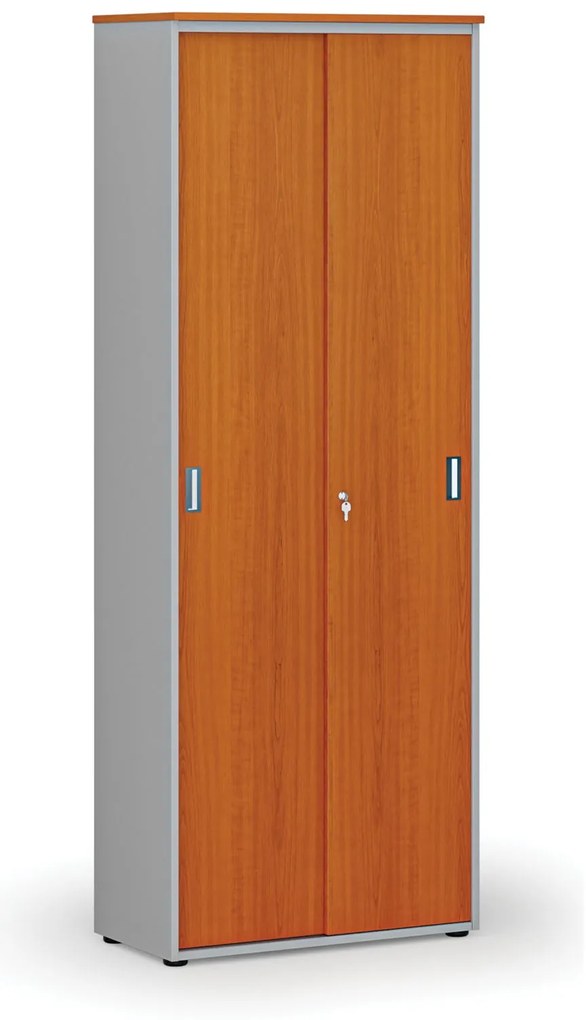 Szafa biurowa z drzwiami przesuwnymi PRIMO GRAY, 800 x 420 x 2128 mm, szary/wiśnia