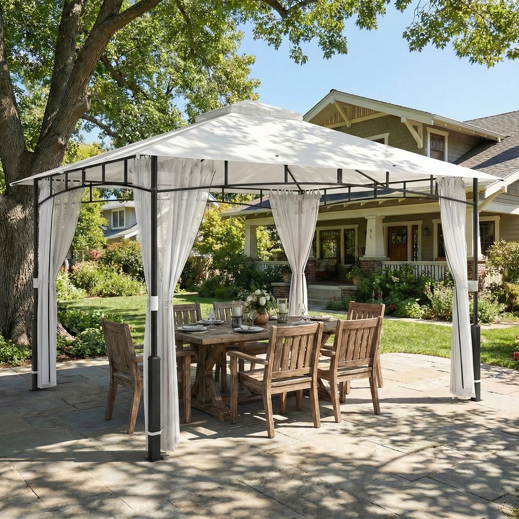 Outsunny Pawilon, 3x3,6 m wodoodporny stabilny pawilon ogrodowy z siatką na owady, dwuwarstwowy dach, do ogrodu, tarasu, czarny | Aosom PL