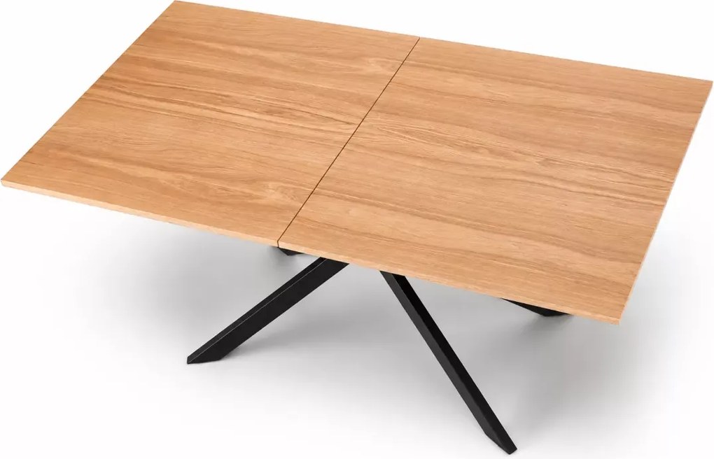 Prostokątny rozkładany stół Olivaro 160-200x90 cm - blat z okleiny naturalnej w kolorze dębu i metalowy czarny stelaż