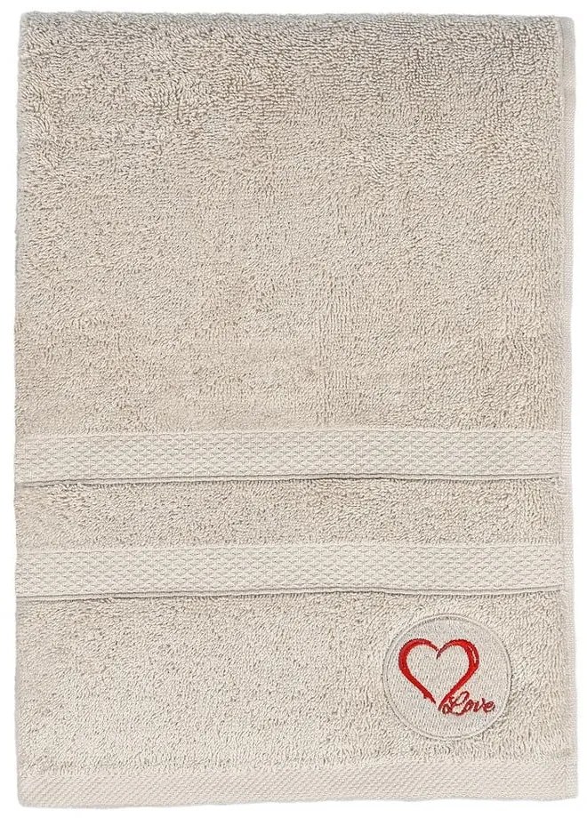 Beżowy bawełniany ręcznik kąpielowy frotte 70x140 cm Love – Foutastic