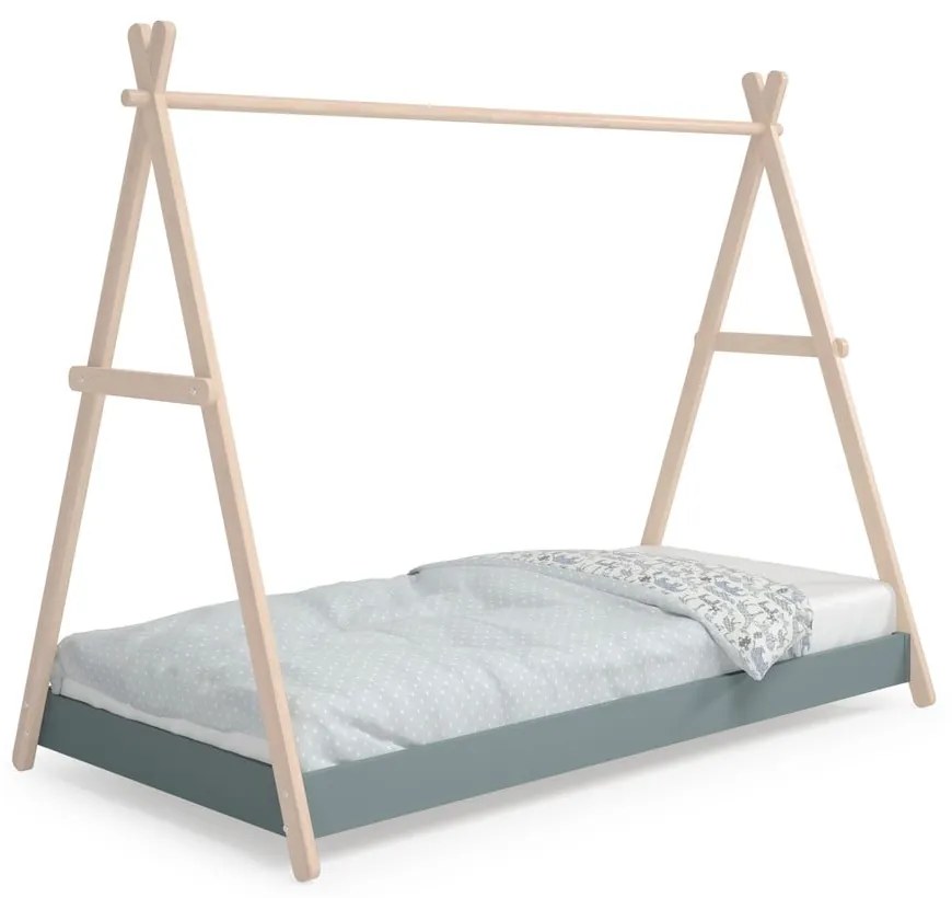 Łóżko dziecięce z litego drewna sosnowego w kształcie domku ze stelażem 90x200 cm w naturalnym kolorze/szarozielone Trufa – Marckeric
