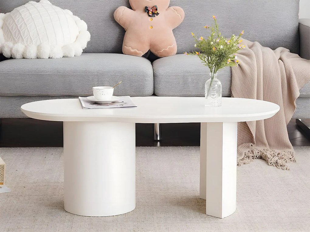 Stół kawowy L 100cm - z nieregularnym i eleganckim zakrzywionym blatem - Biały