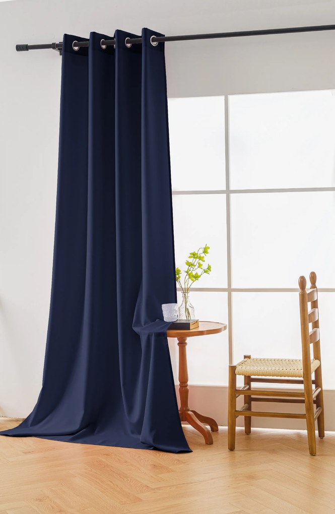 Granatowa zasłona OXFORD 140x250 cm Zawieszanie: Taśma z wiązaniami