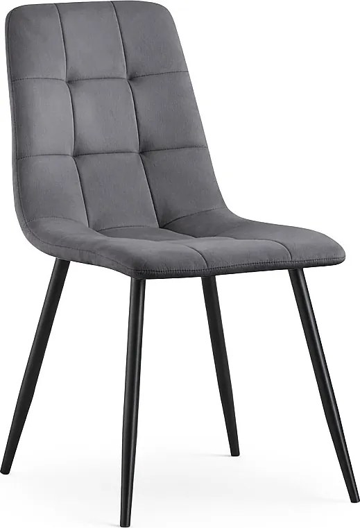 Welurowe krzesło tapicerowane pikowane Ciemny Grafit NERO Czarne nogi