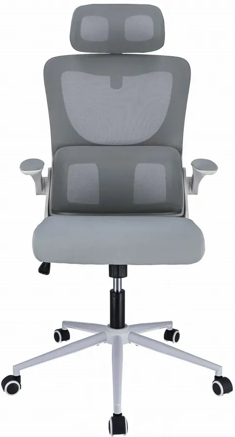 Szare regulowane krzesło biurowe z zagłówkiem W3-R59