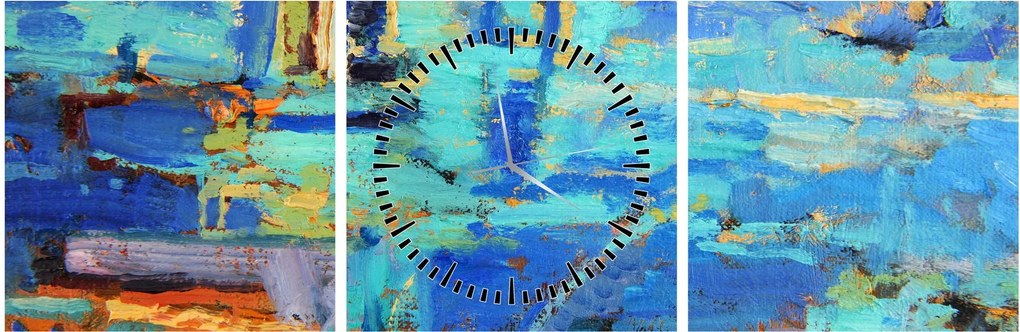 Obraz - Abstrakcyjny obraz olejny (z zegarem) (90x30 cm)