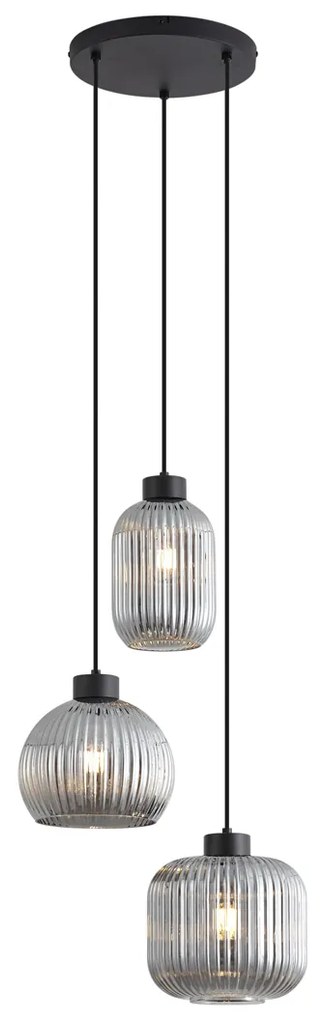 Designerska lampa wisząca czarna z przydymionym szkłem 3-źródła światła - Ana
