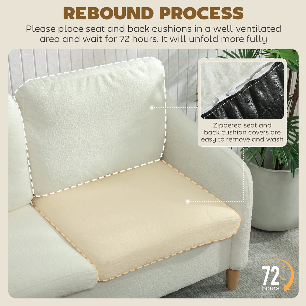 HOMCOM Dwuosobowa sofa mała sofa w stylu Sherpa-fleece 137 cm do salonu kremowa | Aosom PL