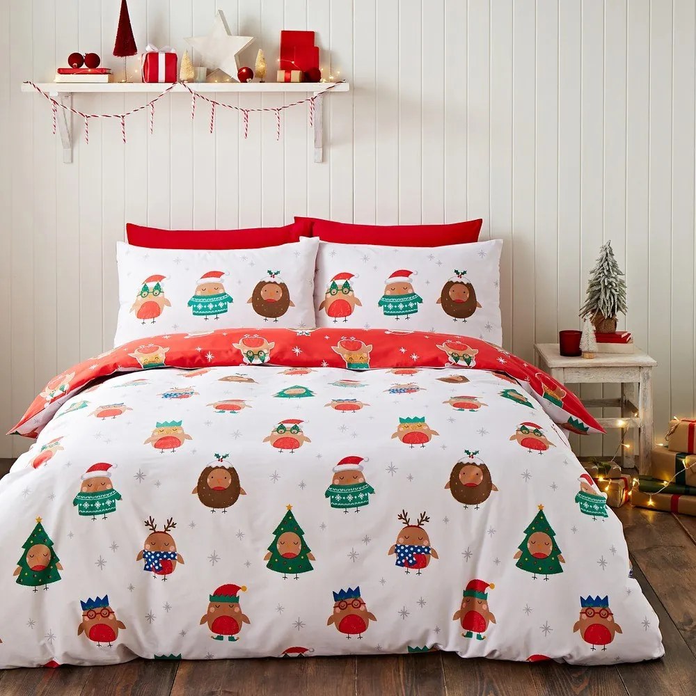 Czerwono-biała pościel dwuosobowa 200x200 cm Party Robins – Catherine Lansfield