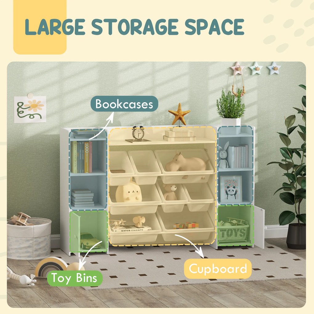 AIYAPLAY Regał dziecięcy na zabawki i książki, do przejrzystego sprzątania, 8 wyjmowanych skrzynek, Biały