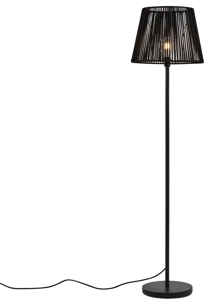 Zewnetrzna Zewnętrzna lampa podłogowa czarna z czarnym abażurem ze sznura IP44 - Virginia JaylaJapandi Oswietlenie zewnetrzne