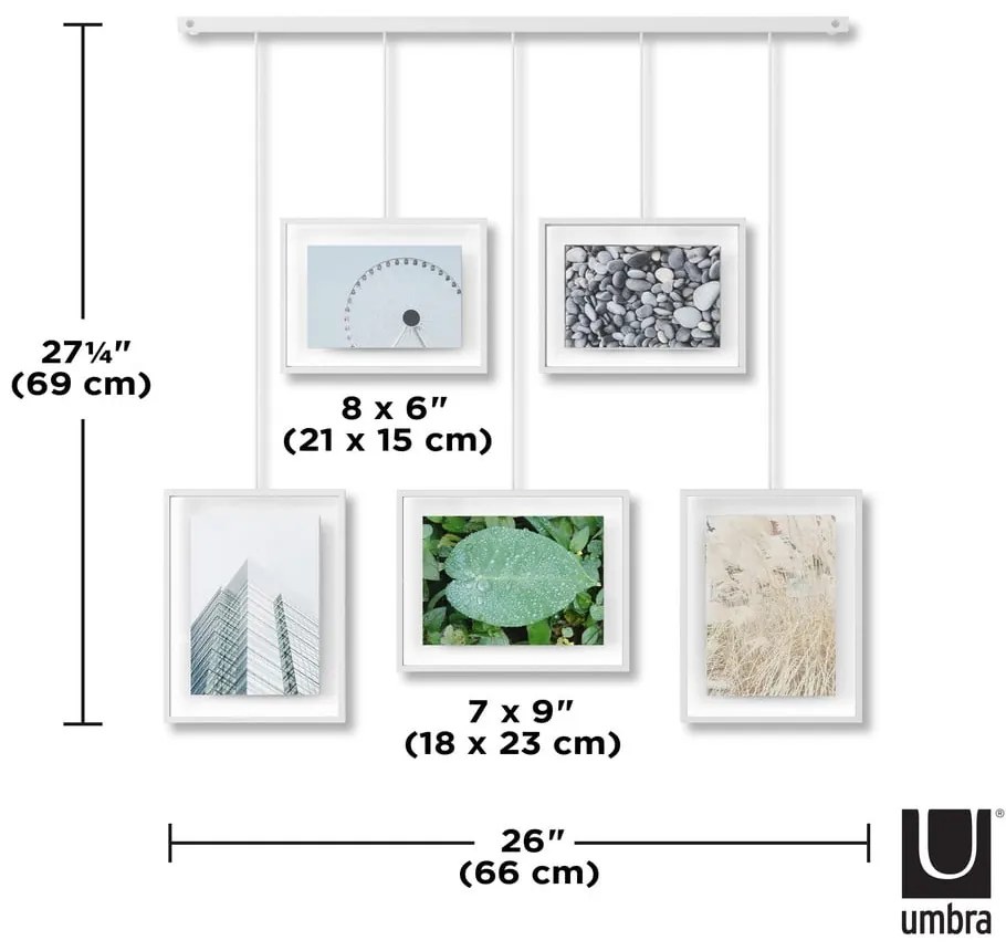 Białe metalowe ramki ścienne zestaw 5 szt. 79x43 cm Exhibit – Umbra