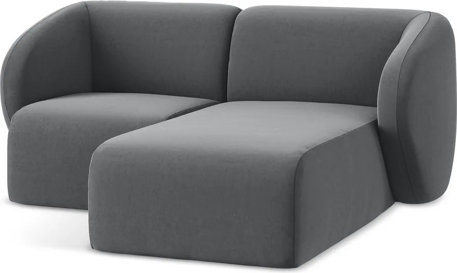 Szary aksamitny narożnik (prawostronny/z szezlongiem) Lani – Makamii