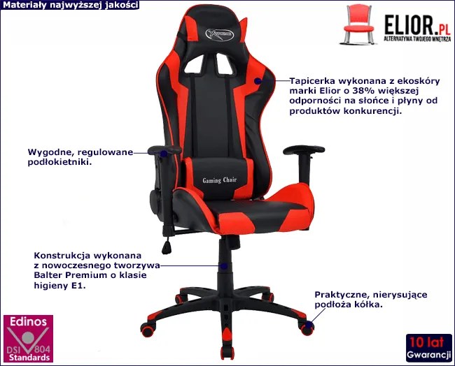 Czarno-czerwony fotel gamingowy z poduszkami H9-B76