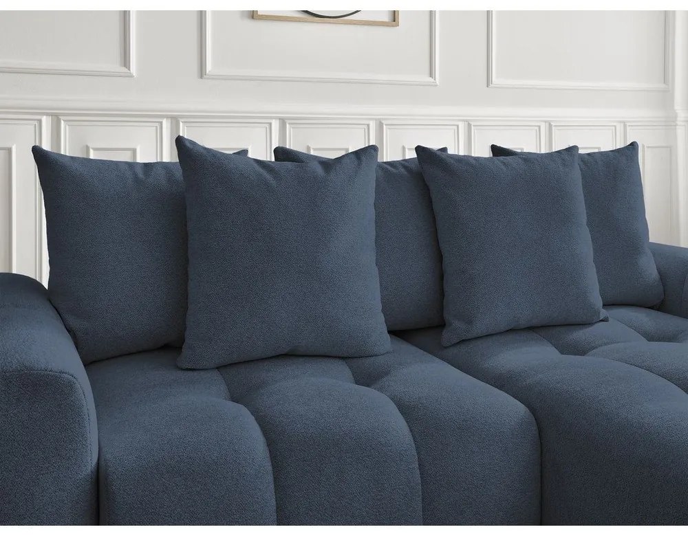 Niebieski rozkładany narożnik z tkaniny szenilowej ze schowkiem (prawostronny/z szezlongiem) Roxelane – Bobochic Paris