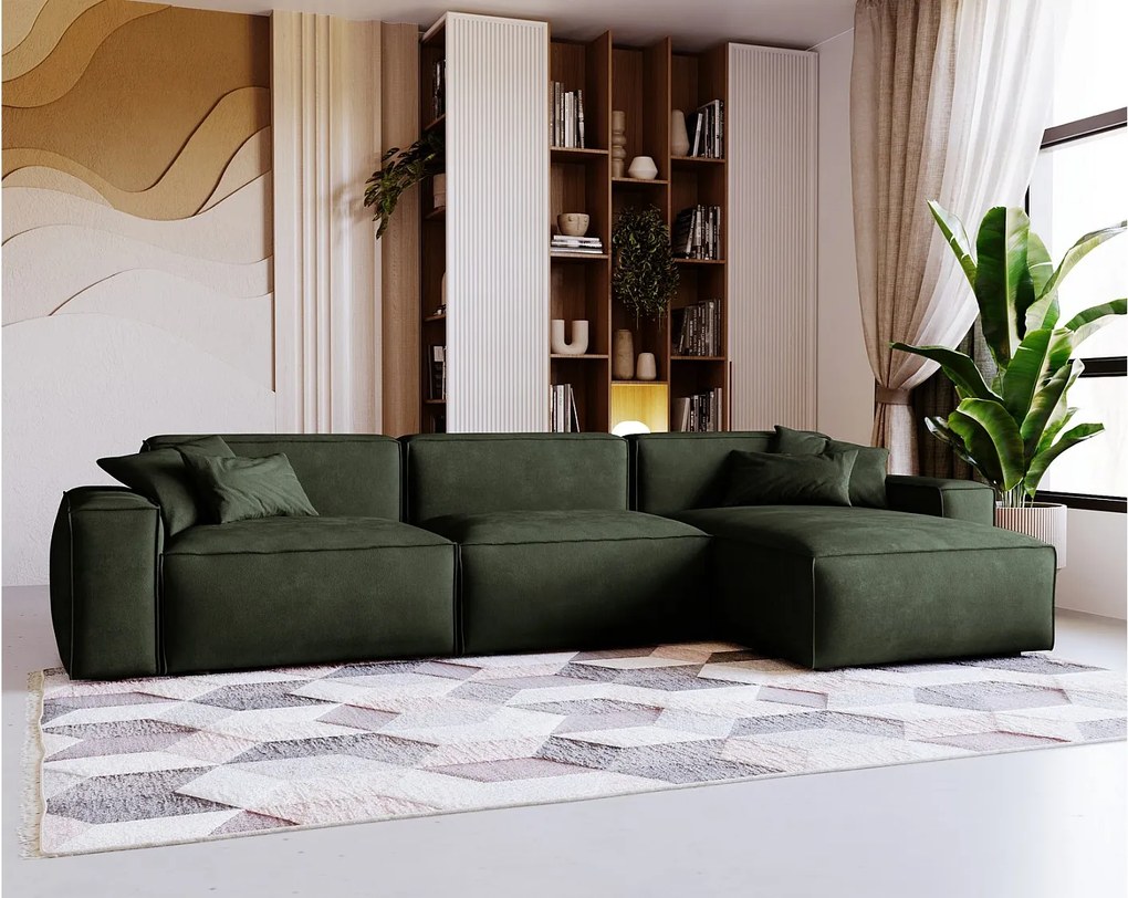 Emporius Figo narożnik w kształcie L - narożnik w nowoczesnym stylu bez pojemnika - lewostronny, tkanina aksamitna, zielony (Whisper 11)