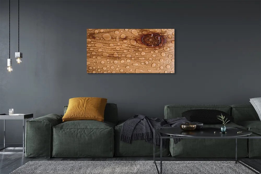 Obraz canvas na ścianę Krople na Naturalnym Drewnie