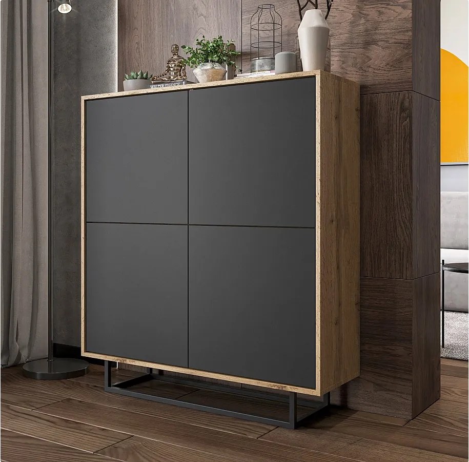 Komoda NILA 4D 113 dąb wotan/grafit mat