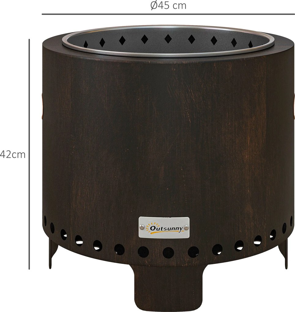Outsunny Misa ogrodowa palenisko duży kosz na ogień, odporny na warunki atmosferyczne, 45 x 45 x 42 cm, czarny + brąz