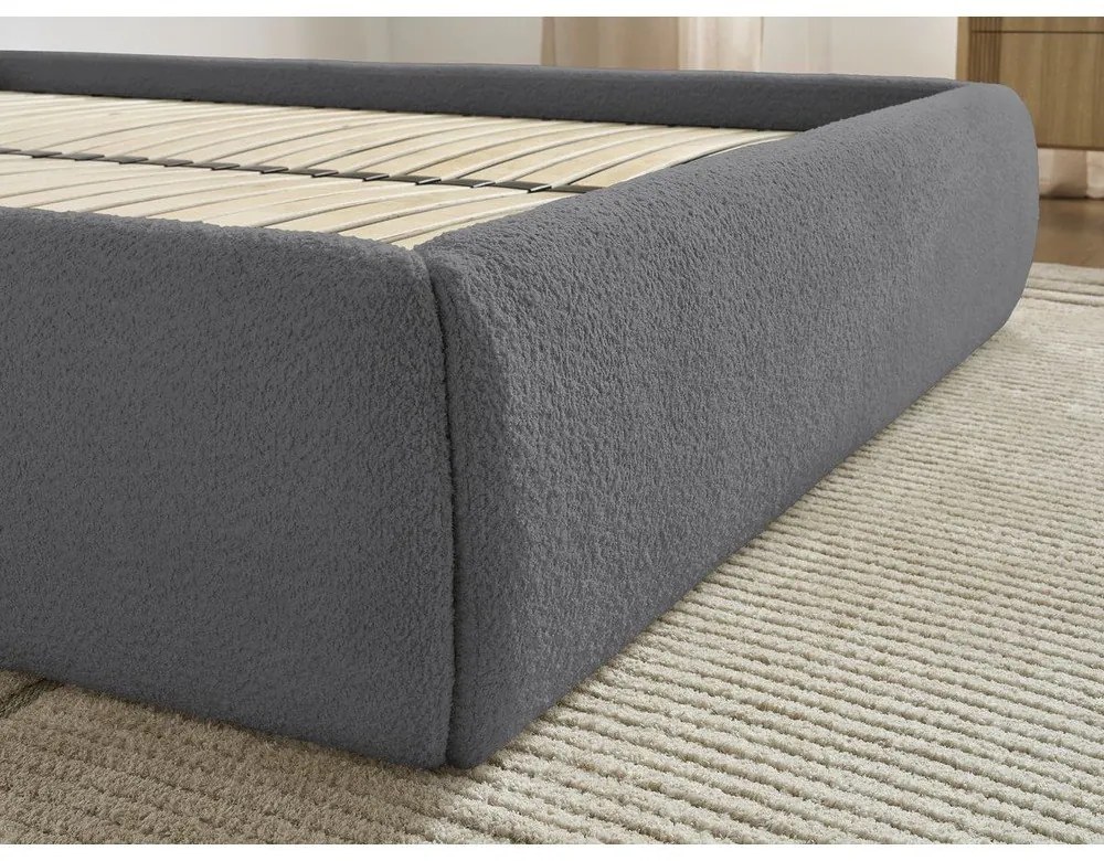 Ciemnoszare tapicerowane łóżko dwuosobowe ze schowkiem/bez zagłówka ze stelażem 160x200 cm Inera – Bobochic Paris