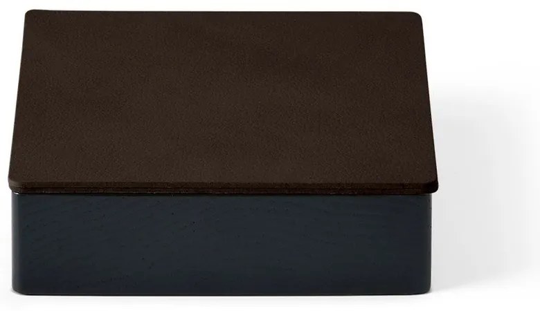 Czarno-brązowy drewniany/ze skóry ekologicznej pojemnik dekoracyjny z pokrywką 11x11x3,5 cm Square Nupo – LIND DNA