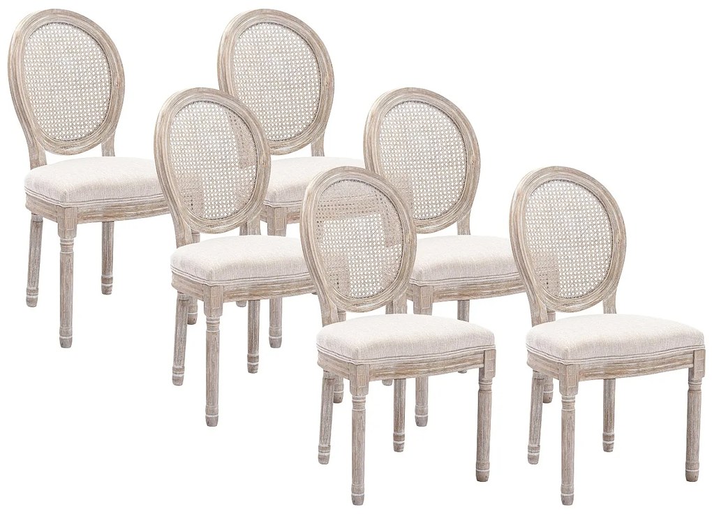 Zestaw 6 krzeseł - Plecionka, tkanina i drewno kauczukowe - Beżowy - ANTOINETTE