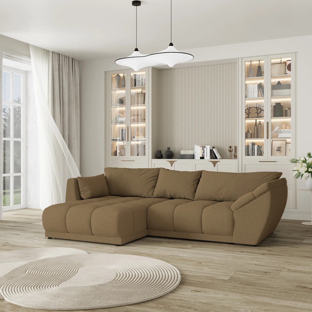 Masseno Narożnik ORENTI z funkcją spania i pojemnikiem na pościel Narozniki L, Rozkładana sofa - Miodowy, QUELLE 17