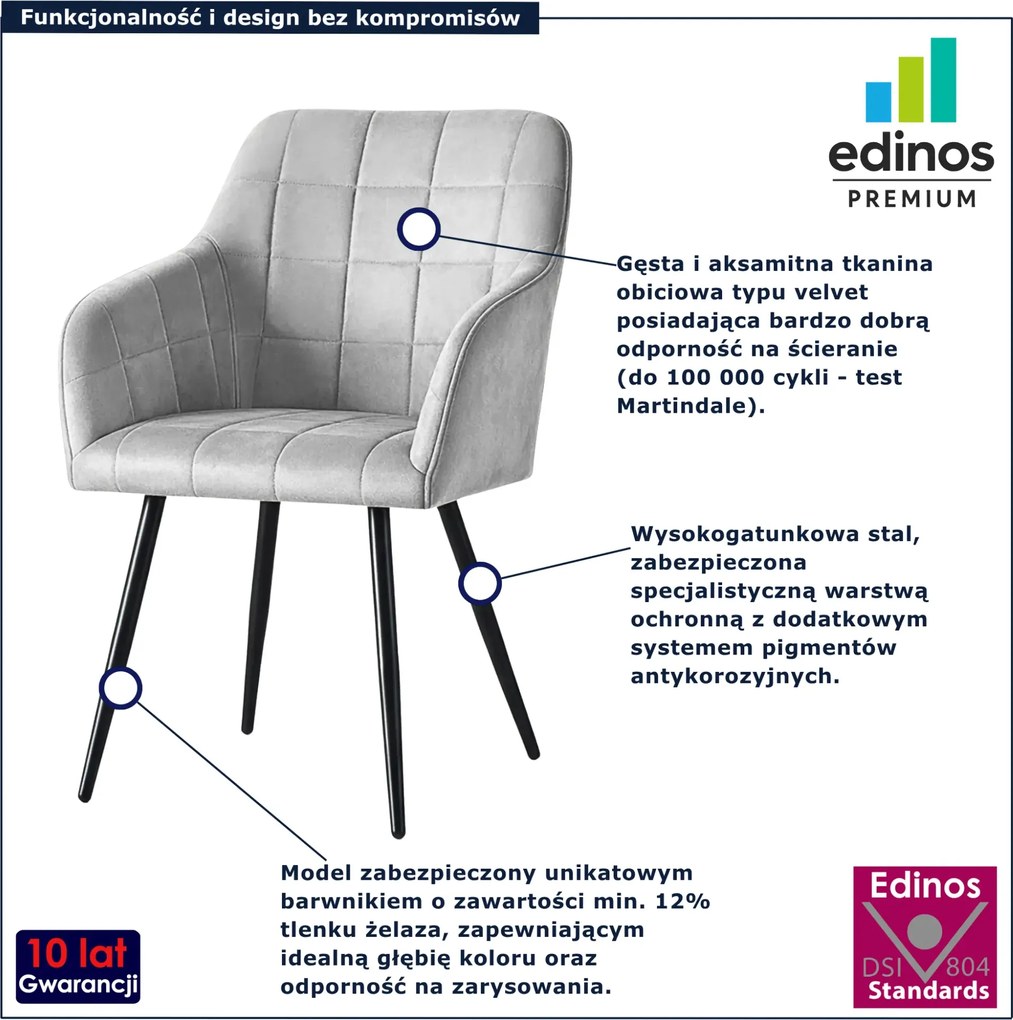 Zestaw 4 szarych pikowanych krzeseł metalowych B5-L83