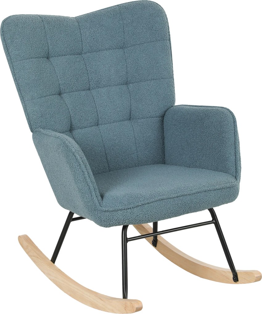 HOMCOM Fotel bujany ergonomiczny z drewnianymi płozami do 120 kg jasnoniebieski | Aosom PL