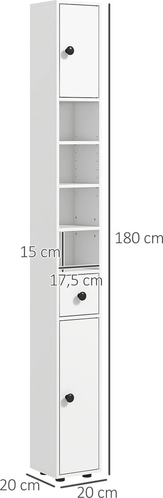 kleankin Szafka łazienkowa z 4 półkami, szufladą, płyta wiórowa, smukła, biała