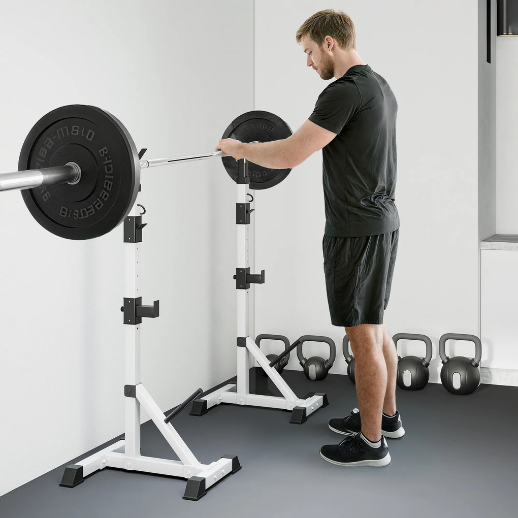 HOMCOM Zestaw 2 Stojaków na Hantle, 3 Poziomy, Regulowana Wysokość, Stojak ze Stali do 200 kg Srebrny+Czarny