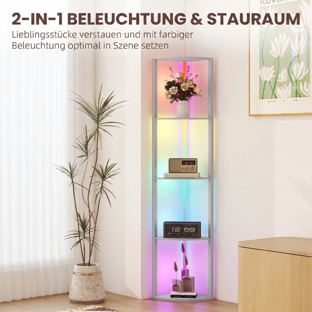 HOMCOM LED lampa stojąca 5-stopniowa ściemnialna z półkami, zmiana kolorów RGB, pilot | Aosom PL