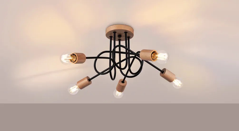 Czarna lampa pięcioramienna i loftowym stylu - M054- Braxis