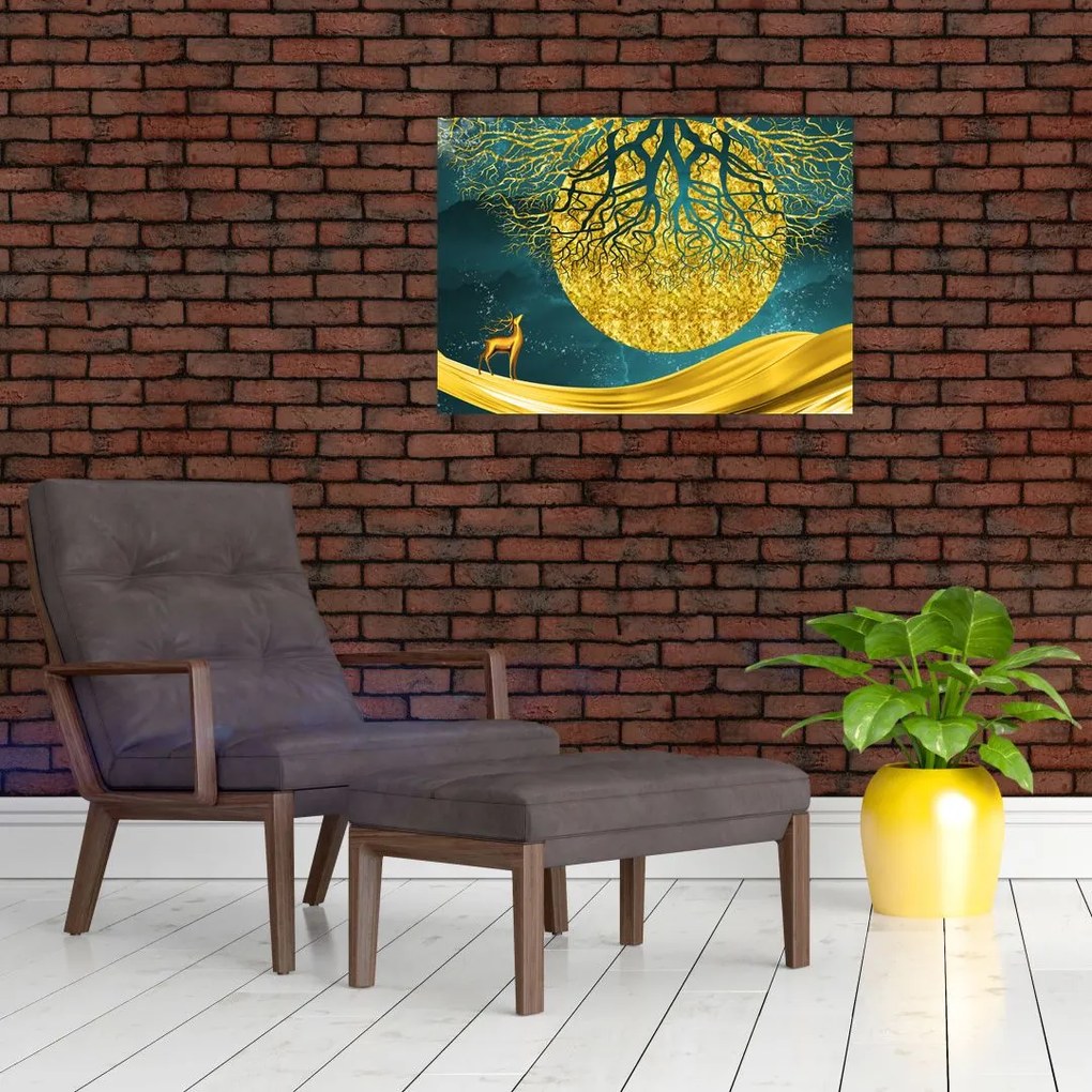 Obraz na szkle - Abstrakcja, złoty krajobraz (70x50 cm)