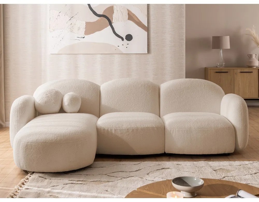 Jasnobrązowy narożnik z materiału bouclé (lewostronny/z szezlongiem) Orbit – Ropez