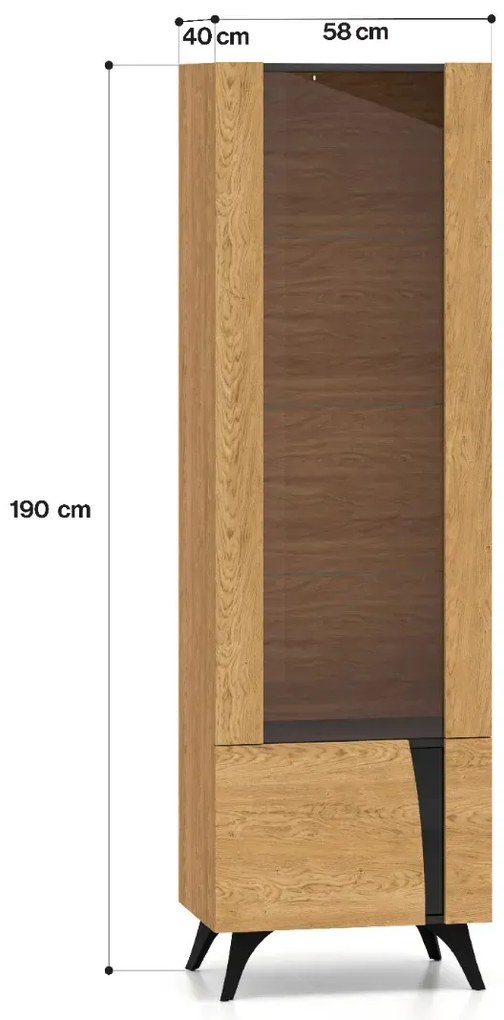 Witryna do salonu HESTIA 1W1D 58cm dąb/czarna lewa ML MEBLE