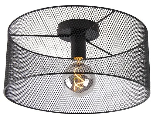Industrialna lampa sufitowa czarna - Drum Mesh