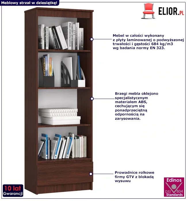 Minimalistyczny regał z szufladą wenge - Harpos 3X