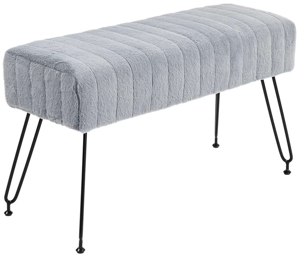 HOMCOM Ławka, Pikowane Siedzisko, Okładka z Sztucznego Futra, Metalowe Nogi, do 120 kg, 82x30x47 cm, Szary/Czarny