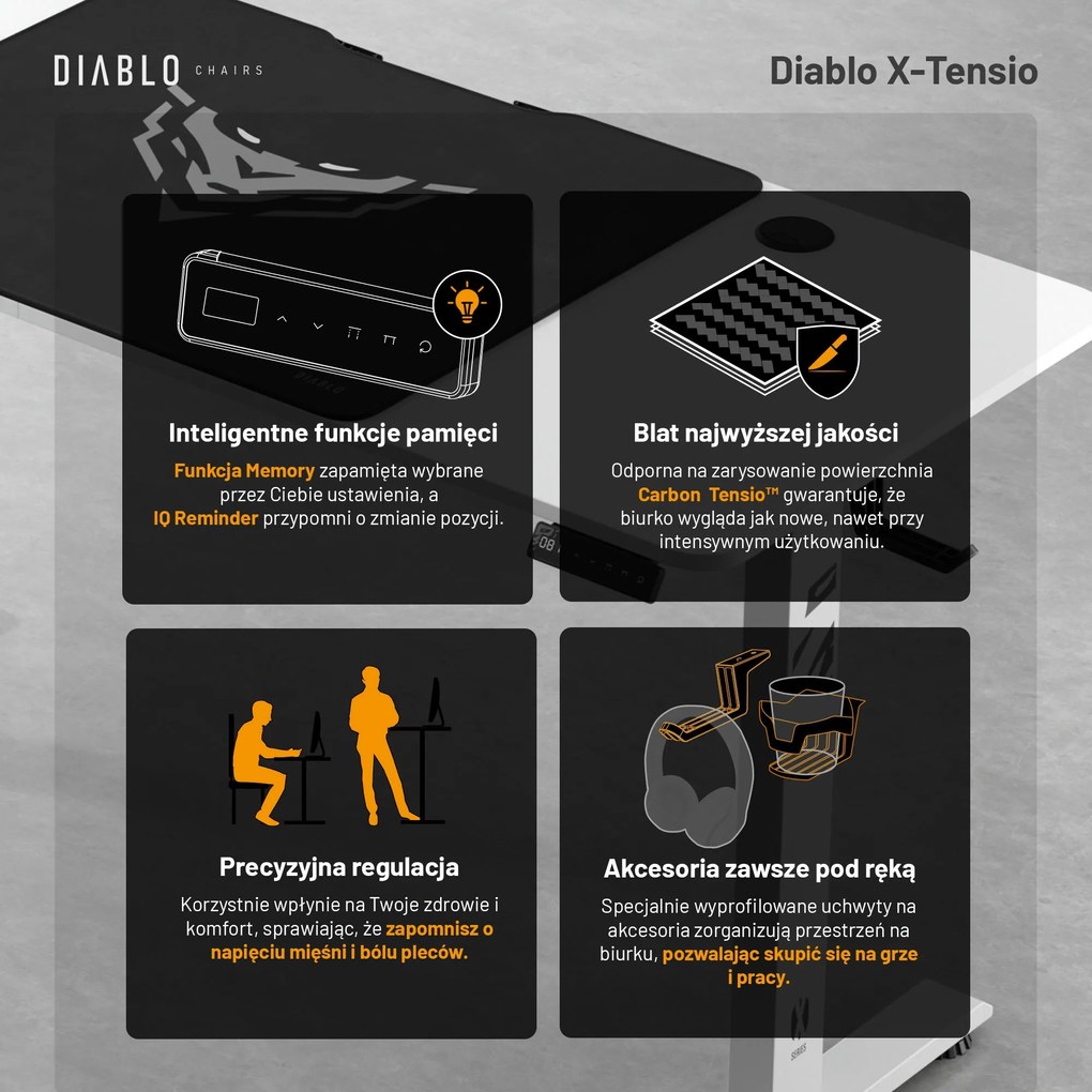Biurko z regulacją wysokości DIABLO X-TENSIO 1400 białe
